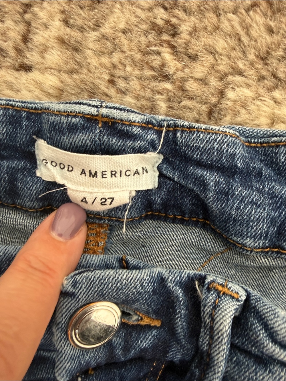 Good American Dark Blue Flare Jeans with trouser hem - Picture 3 of 5